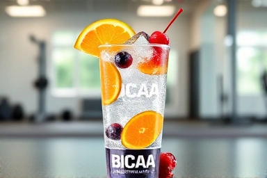 Refreshing BCAA drink with fruit and ice.